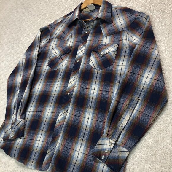 Kennington Blue & Burgundy Plaid Lightweight Western Cowboy‎ Cowgirl Pearl Snap - Picture 1 of 6